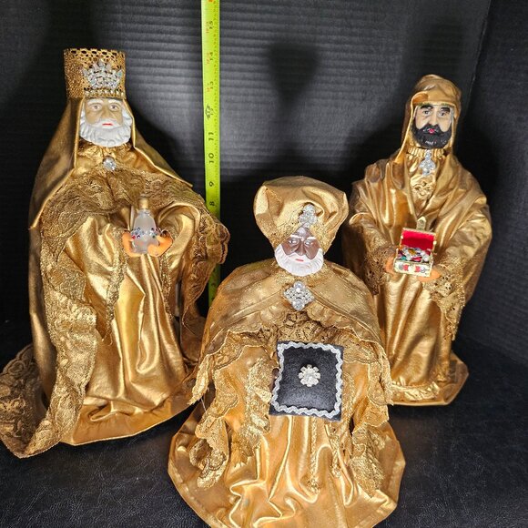 Three Kings Gold Fabriche Bejeweled With Crystals Three Wise Men Holiday Decor - Picture 12 of 12